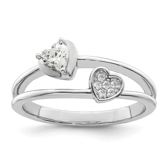 925 Sterling Silver Rhodium plated CZ (Cubic Zirconia) Hearts Ring - Picture 1 of 6